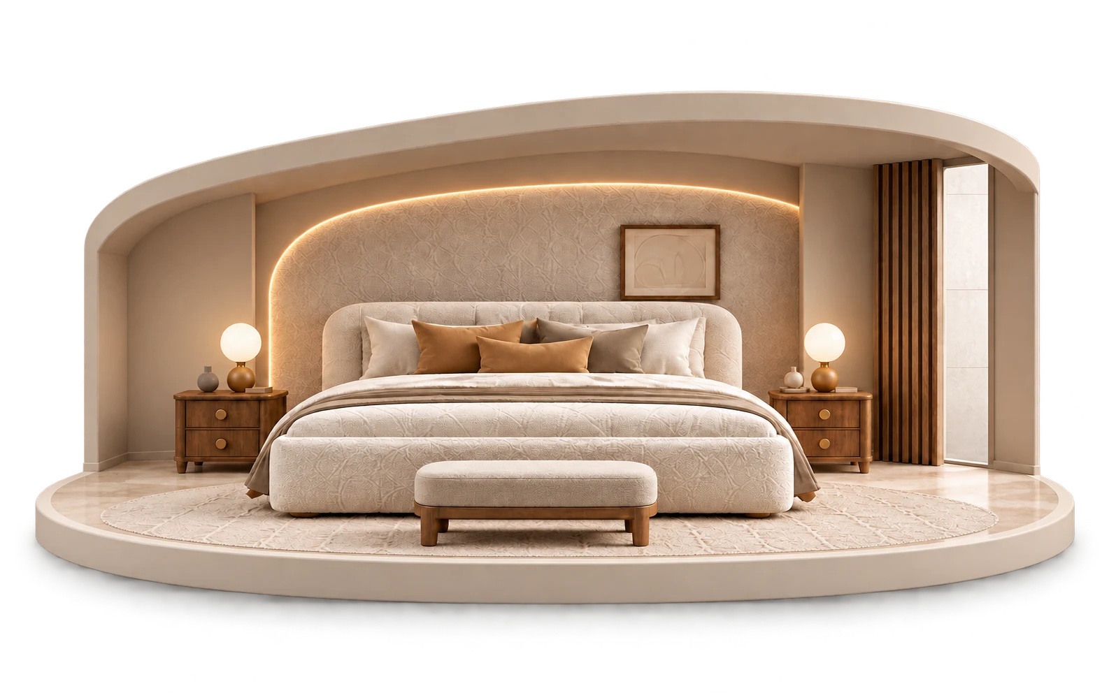 Bedroom furniture in ivory and walnut