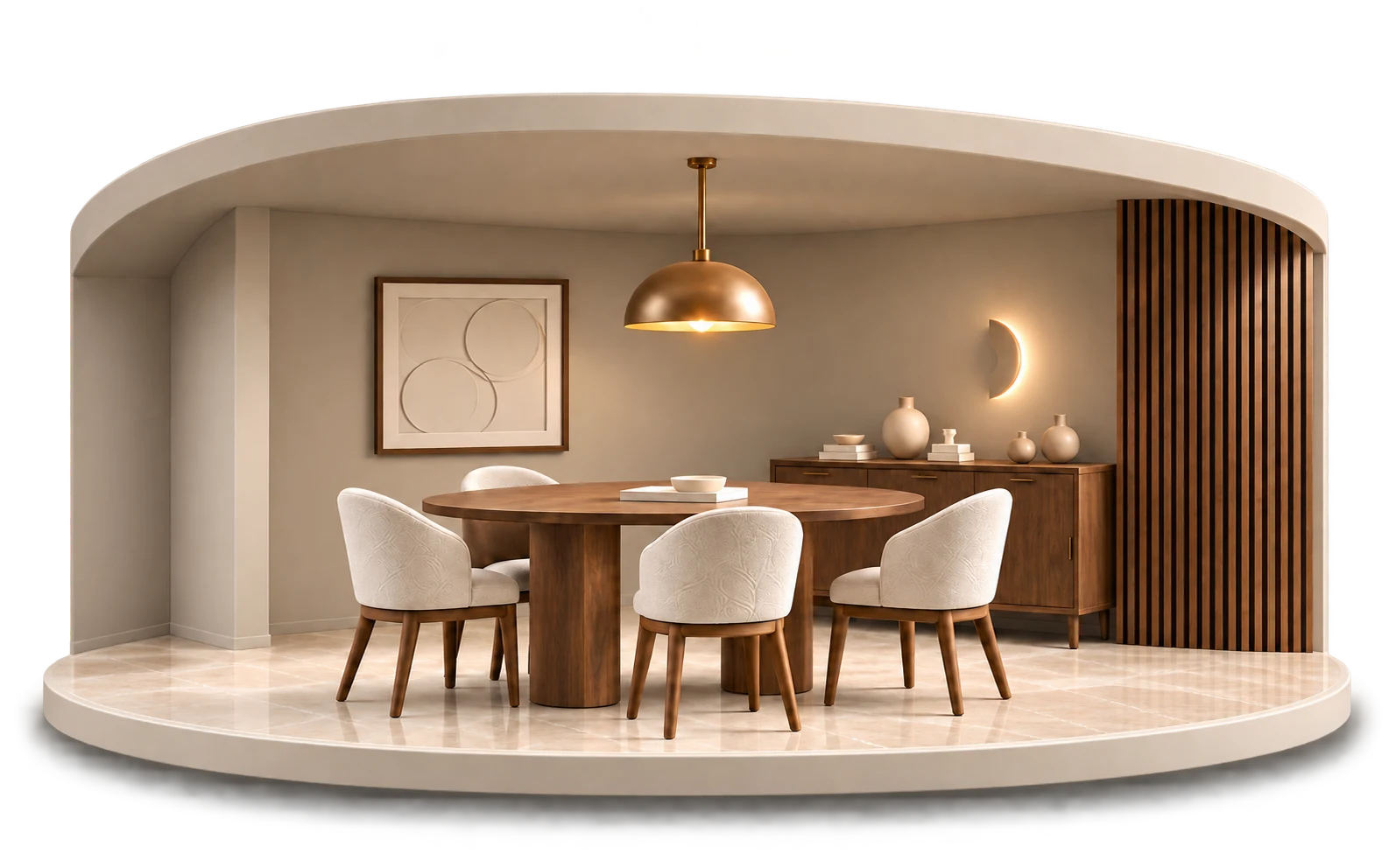 Dining furniture in ivory and walnut