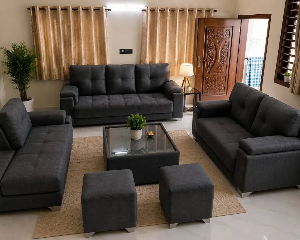 Charcoal sofa set, centre table and two ottomans, shared with Supri Gowda’s review